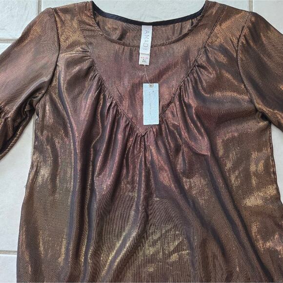 NWT Anthropologie Amadi Merry Metallic Lure Bronze Party Cocktail Blouse Size XS - Picture 9 of 15